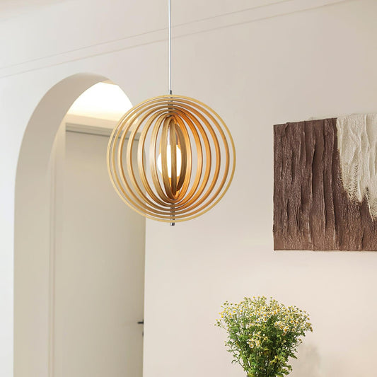 Pendelleuchte – Holz – Natur – Ø40 cm – Modern Dimmbar für Esszimmer und Wohnzimmer
