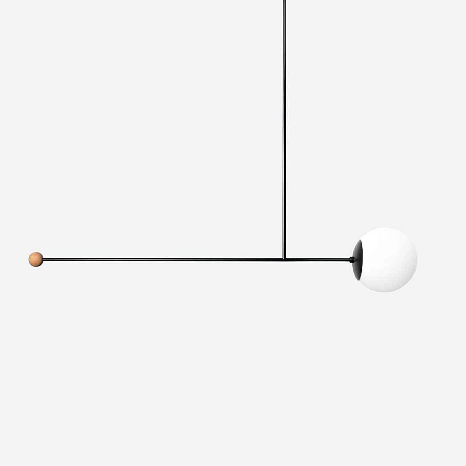 Modern pendant light made of wood and metal in black and white, designed for dining tables or living rooms. Features two E14 bulb sockets. 11