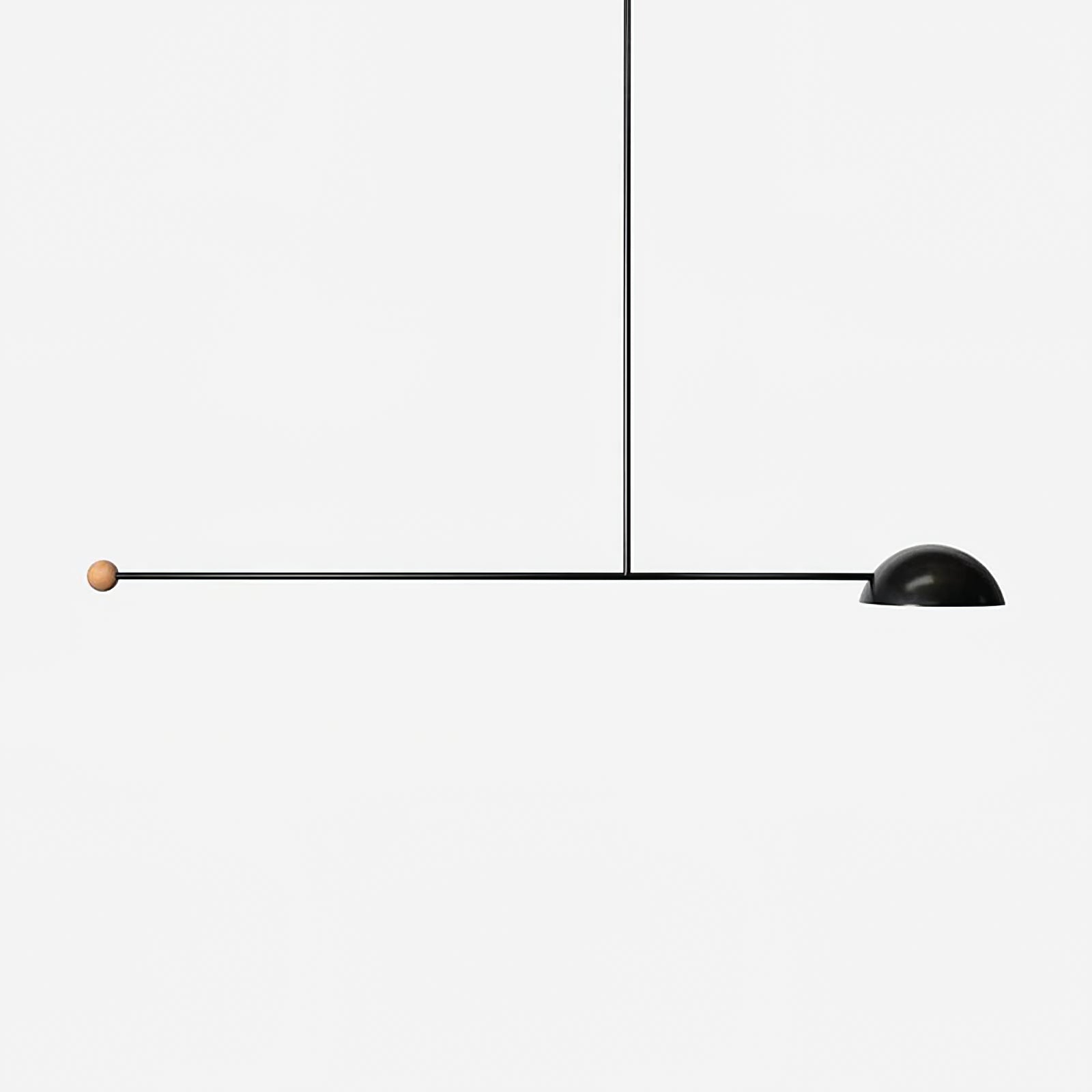 Modern pendant light made of wood and metal in black and white, designed for dining tables and living rooms. Features two E14 sockets. 13