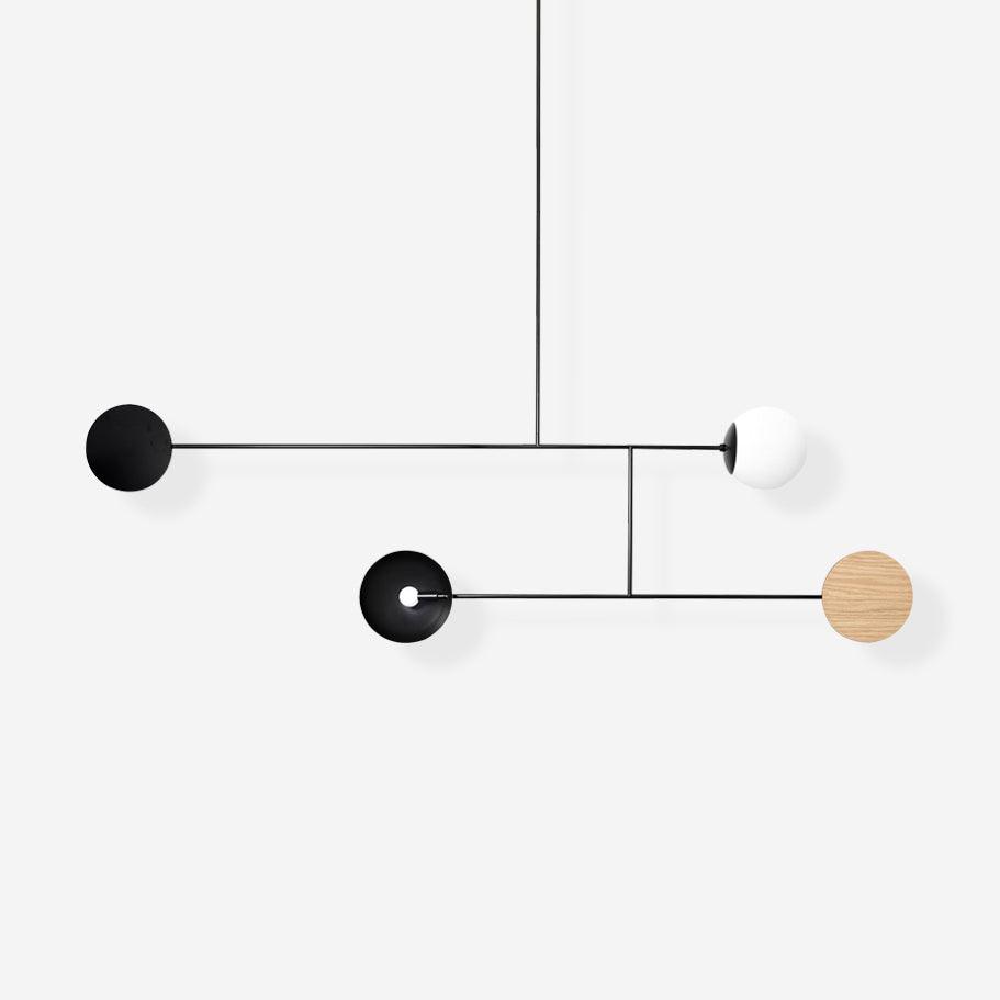 Modern pendant lamp featuring a sleek design with a black and white finish. Made of wood and metal, ideal for dining rooms and living spaces. 3