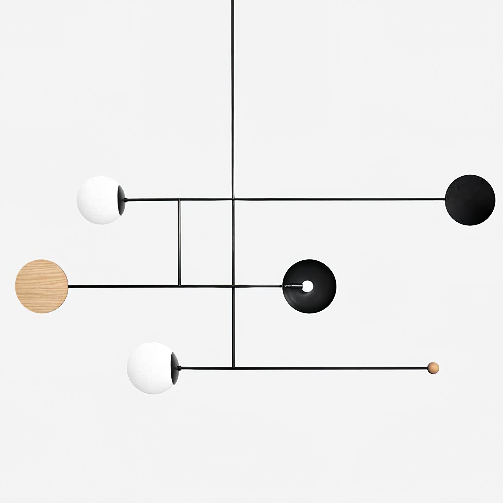 Modern pendant light made of wood and metal in black and white. Ideal for illuminating dining tables or living rooms. 9