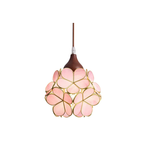 Pendelleuchte – Holz & Rosa Glas – 50×50 cm – Elegantes Design für Esszimmer und Wohnzimmer