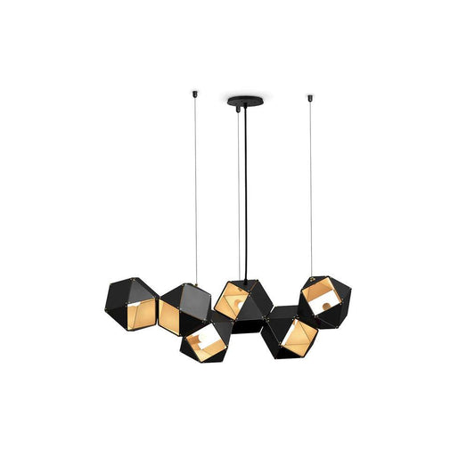 Pendelleuchte – Metall und Glas – Schwarz mit Gold – 6/8/10 Lichtpunkte – Modernes Geometrisches Design für Esszimmer