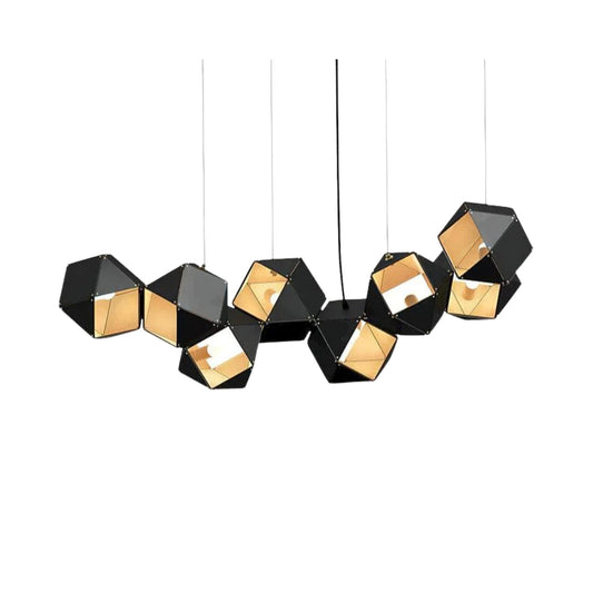 Pendelleuchte – Metall und Glas – Schwarz mit Gold – 6/8/10 Lichtpunkte – Modernes Geometrisches Design für Esszimmer