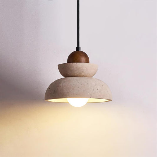 Pendelleuchte – Travertin und Holz – Beige – Ø 30 cm – Modernes Design für Esstisch und Wohnzimmer