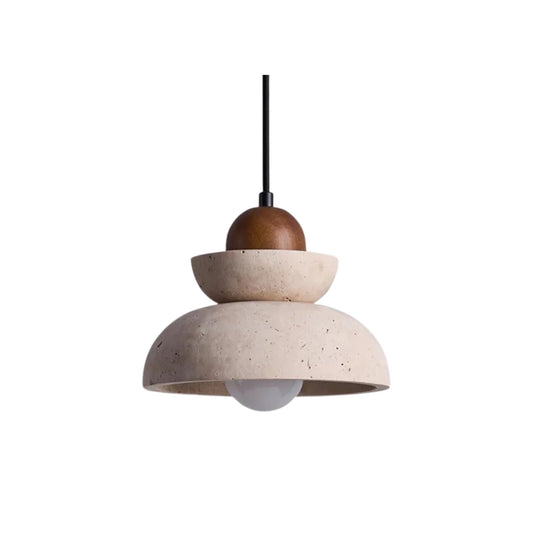 Pendelleuchte – Travertin und Holz – Beige – Ø 30 cm – Modernes Design für Esstisch und Wohnzimmer