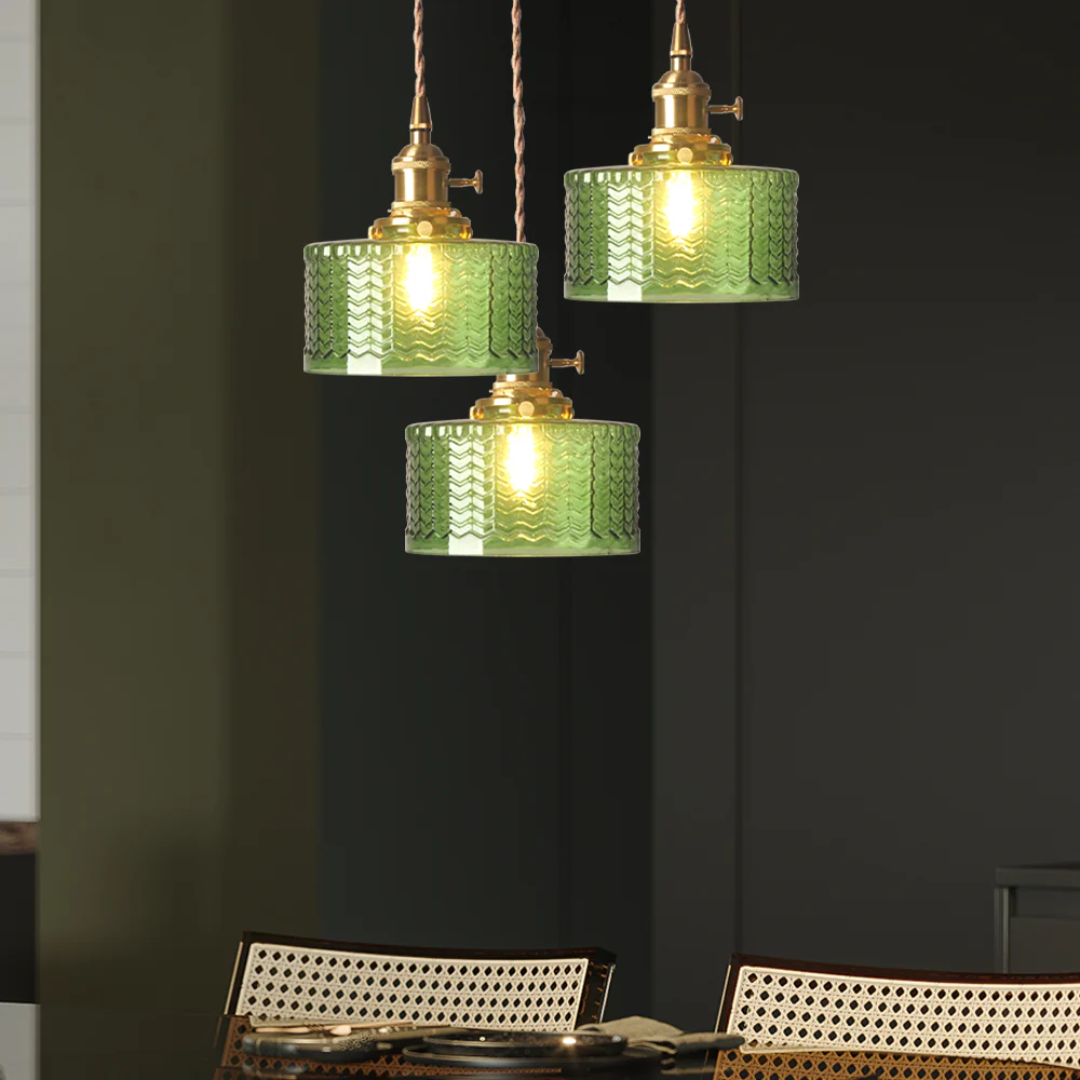 Green ribbed glass pendant light, 20 cm in diameter, adds an elegant accent to any room or space. Perfect for modern decor. 15