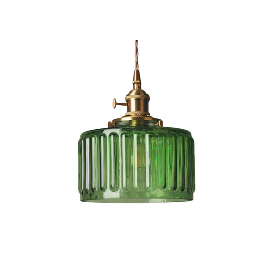 Green pendant light made of ribbed glass, measuring 20 cm in diameter. Ideal for adding an elegant accent to any room. 1