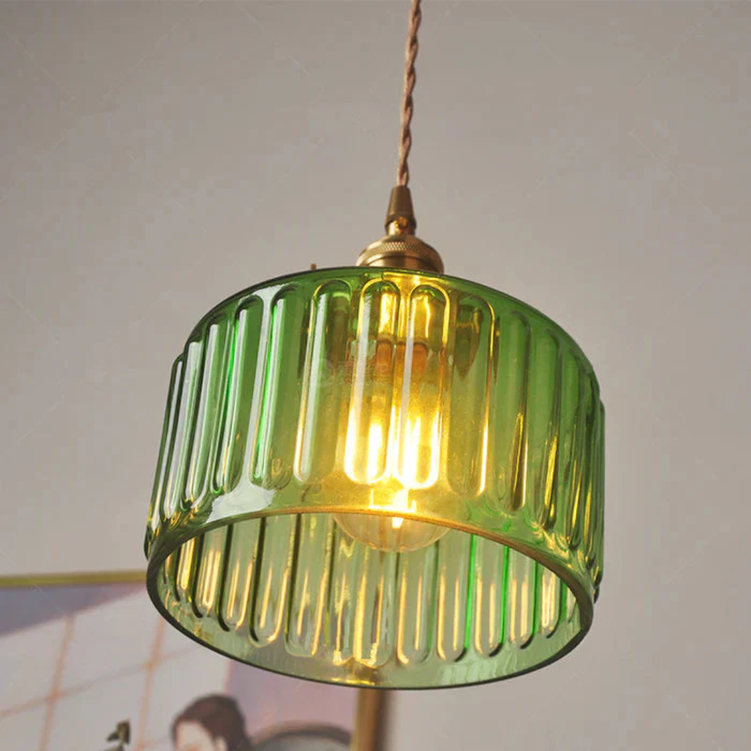 Elegant green pendant light made of ribbed glass, measuring 20 cm in diameter, perfect for modern living spaces. 4