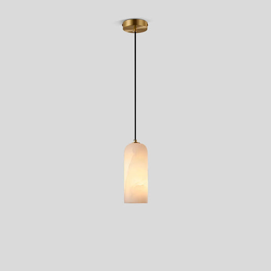 Minimalistic pendant light made of white alabaster, featuring a 40 cm diameter. Ideal for modern dining or living spaces. 0