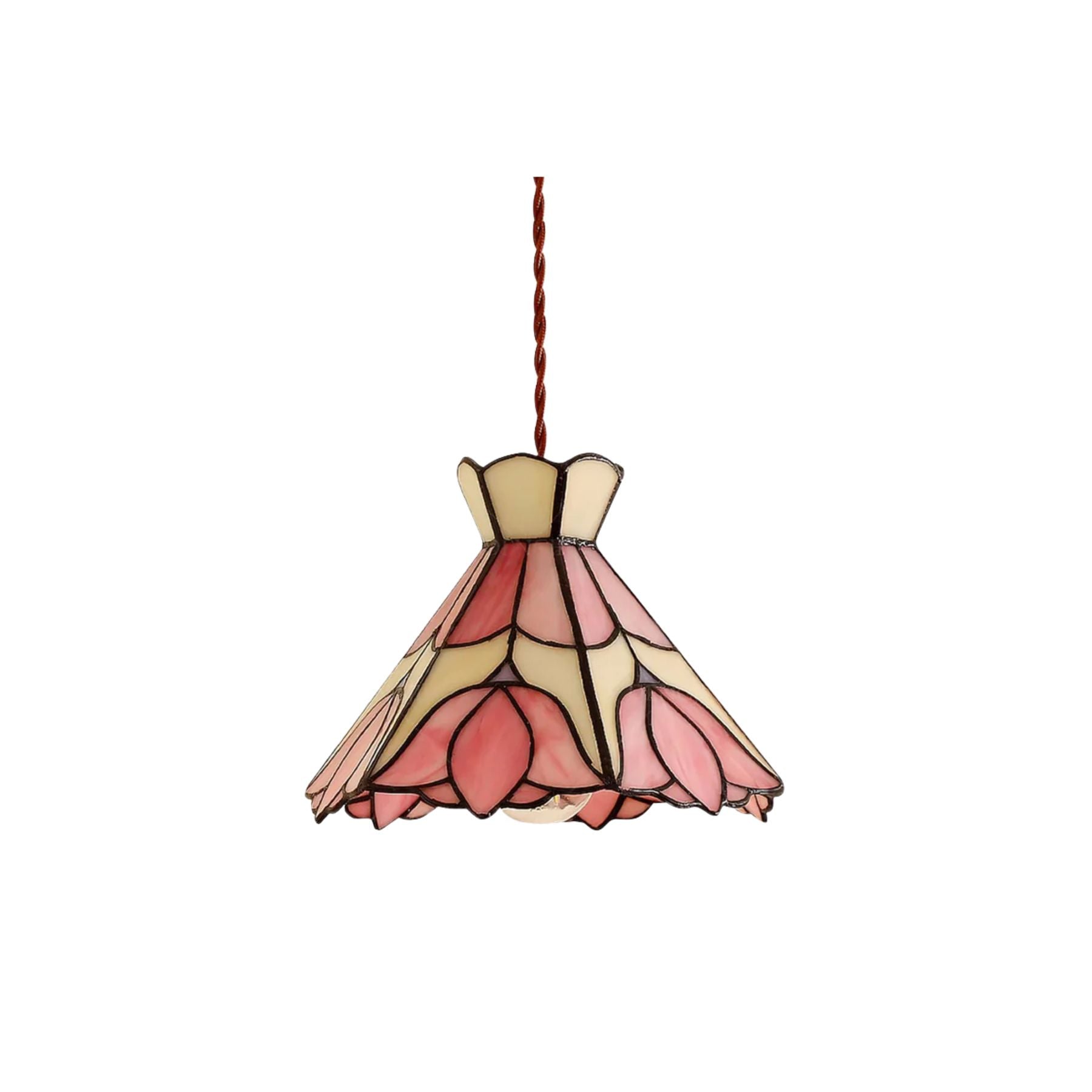 A Tiffany pendant light made of glass and metal featuring a floral pattern in gold, beige, and pink. It measures Ø 40 cm, ideal for 0