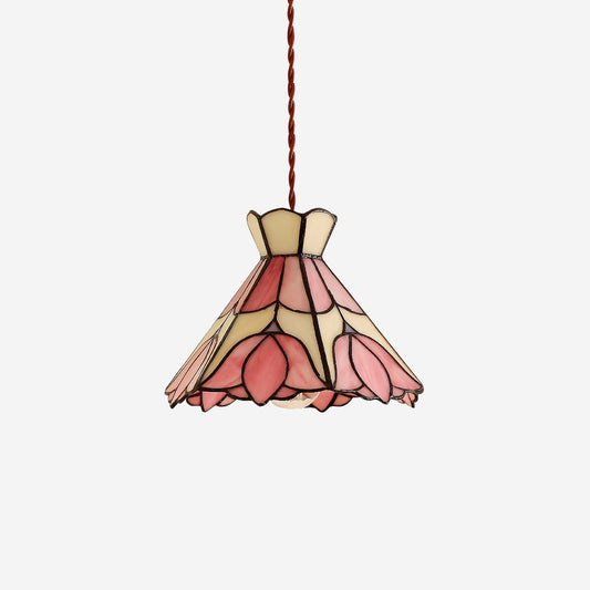 Tiffany pendant light made of glass and metal in gold, beige, and pink with a floral pattern, measuring 40 cm in diameter. Ideal for 1