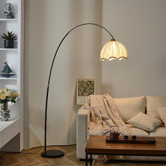 Stehlampe – Stoff – Schwarz – Bogenlampe – Elegantes Design für Wohnzimmer