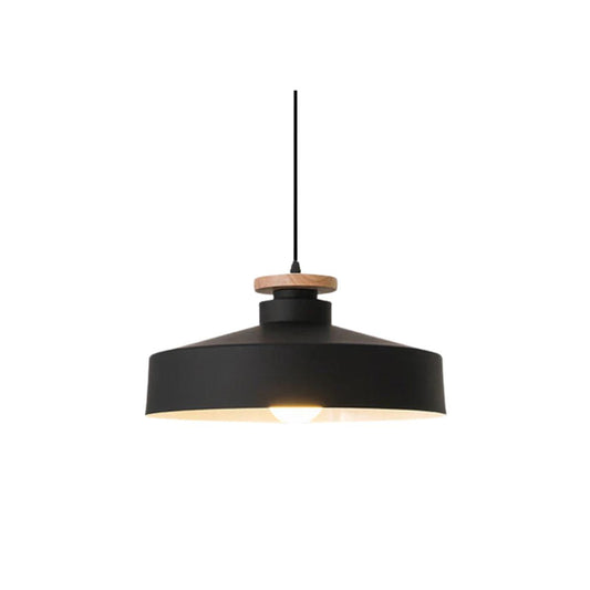 Modern pendant light made of wood and aluminum in black, with a diameter of 30 cm, suitable for contemporary living spaces. 1