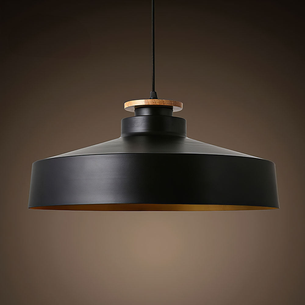 Modern pendant light made of wood and aluminum in black, measuring 30 cm in diameter. Ideal for contemporary living spaces. 3