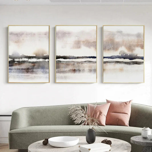 Wandbild – Leinwanddruck – Abstrakte Landschaft in Orange – 60×90 cm – Modernes Design für Wohnzimmer