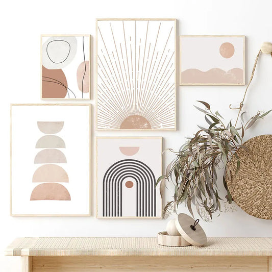 Wandbild – Leinwanddruck – Beige – 50×70 cm – Boho Geometrische Sonne