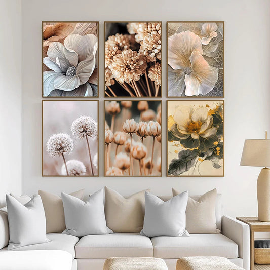 Wandbild – Leinwanddruck – Beige und Schwarz – 50×70 cm – Moderne Pflanzenkunst für Wohnzimmer