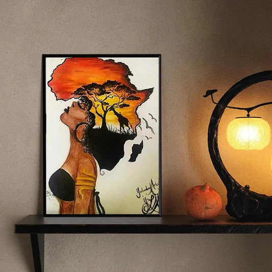 Wandbild – Leinwanddruck – Bunt – 60×90 cm – Abstrakte Afrikakarte für Wohnzimmer