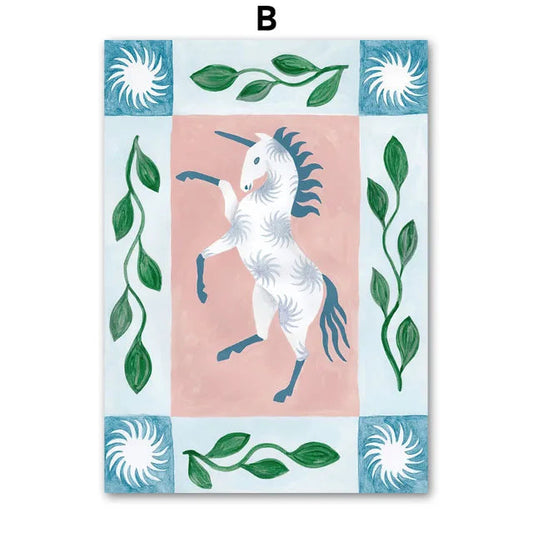 Wandbild – Leinwanddruck – Bunt – Vertikal – Abstraktes Einhorn – Moderner Stil für Wohnzimmer