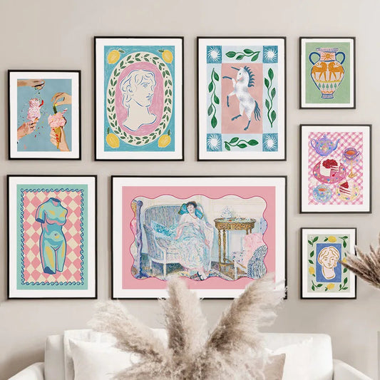 Wandbild – Leinwanddruck – Bunt – Vertikal – Abstraktes Einhorn – Moderner Stil für Wohnzimmer
