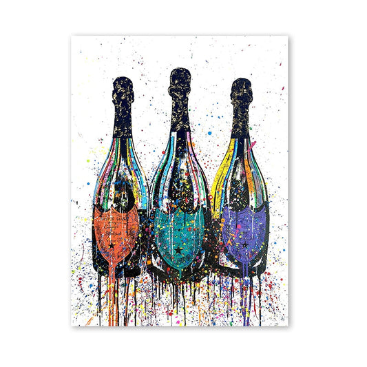 Wandbild – Leinwanddruck – Champagnerflasche – Bunt – 80×120 cm – Moderne Pop-Art für Wohnzimmer