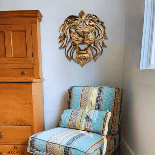 Wandkunst – Goldenes Harz – Löwenmotiv – 100×70 cm – Majestätisch und Exklusiv