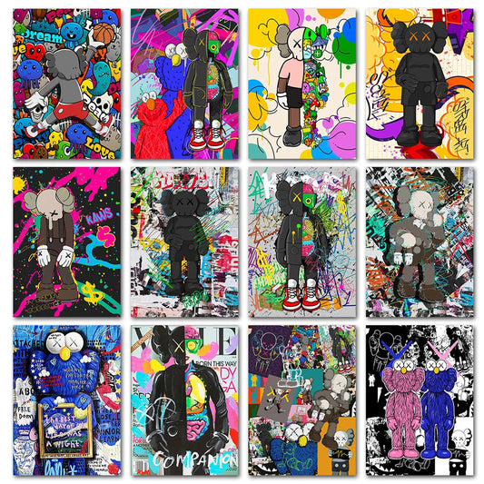 Wandkunst – Leinwanddruck – Graffiti Bär – Mehrfarbig – 50×70 cm – Modernes Abstrakt Design