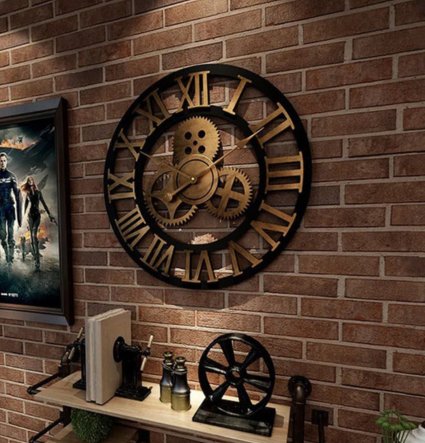 Wanduhr Schwarz – Retro-Industriestil – 40 cm – Zeitloses Design für Elegante Räume