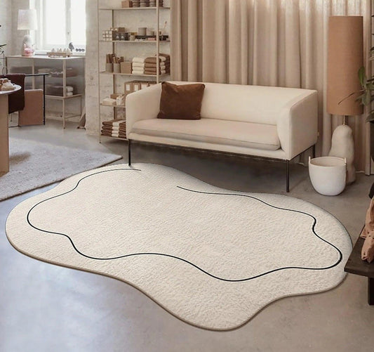 Waschbarer Teppich – Polyesterfaser – Creme – 80×120 bis 200×300 cm – Modernes Cloud-Design für Wohnzimmer
