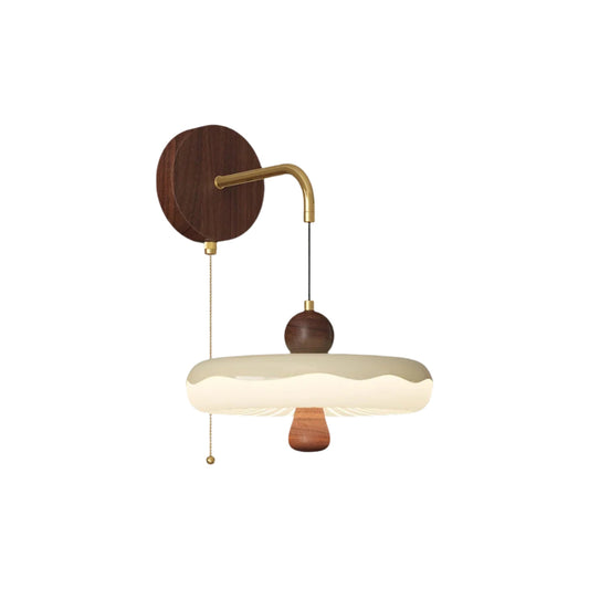 Zelani Wandlampe – Stoff – Creme – Integriertes Holzbrett – Skandinavisches Design für Innenräume