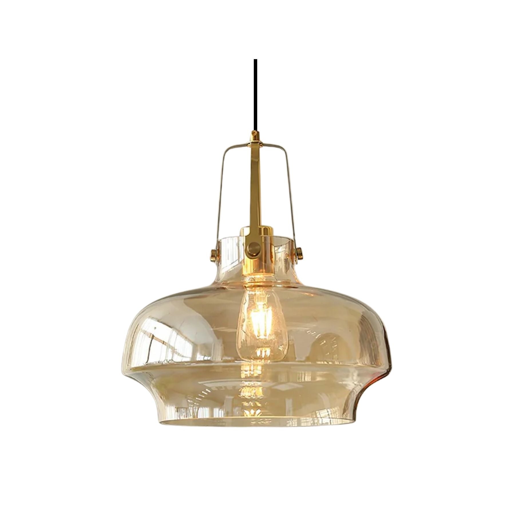 Modern pendant light made of glass and metal, tinted finish, measuring 30 cm in diameter, ideal for stylish dining rooms. 1