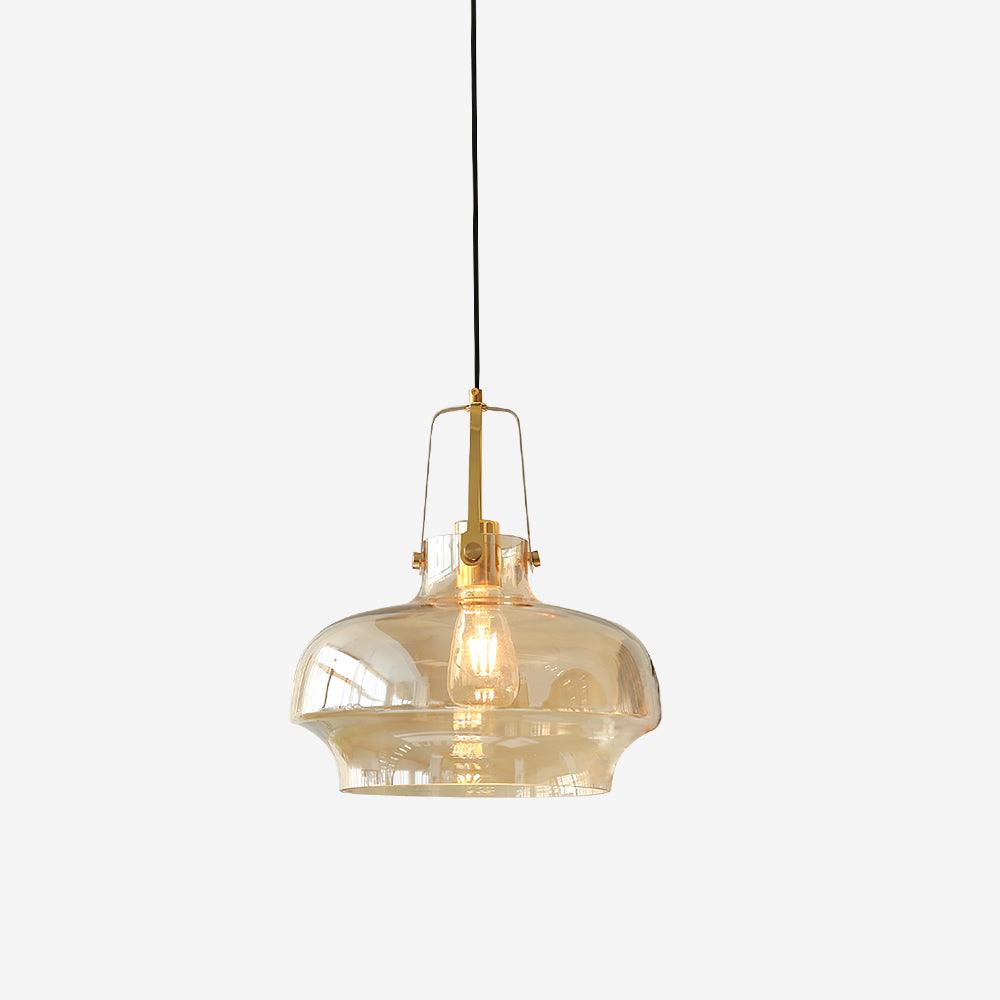 Modern pendant light made of tinted glass and metal, 30 cm in diameter, perfect for creating a stylish dining room ambiance. 2